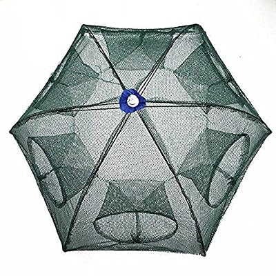 Starmood 6 Trous Pliable Pêche Maille Nylon Crabe Crevettes Filet Piège Cast Dip Cage Pêche Appât pour Poisson Minnow Crawfish