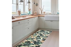 Tadi & Imperio1979 Alfombra Cocina Vinílica Digitalizada, Hojas Tropicales,Prisma, Distintos Tamaños, Moderno, Diseño y Resistencia para Tu Espacio, salón Comedor, Suelo PVC (50 X 120 cm, Tropical)