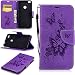 Produktbild LMAZWUFULM Hülle für LG Mobile K8 / LG-M200N 2017 5,0 Zoll PU Leder Magnetverschluss Brieftasche Lederhülle Elegant Pfirsich Blüte und Schmetterlinge Prägung Design von Book style mit Stent-Funktion und Karten Slot Ledertasche Flip Cover für LG Mobile K8 / M200N 2017 (5,0 Zoll) Lila