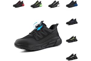 Loiston Chaussures de Sécurité Hommes Femmes Basket de Sécurité Chaussures de Travail Embout de Protection en Acier Légère Antidérapante Autoblocage Bouton Noir Bleu Vert Gris Rouge EU37-EU46