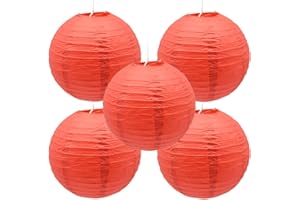 Hocansen 5Pcs Paper Lanterns Decorative 12in Hanging Round Paper Lanterns Lamp Chinese Paper Lanternss for Birthday Wedding Baby Party Decoration (Red/DL)