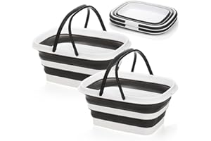 Cididu 2 Pack Collapsible Tub with Handle, Rectangular Handy Basket/Bucket, 8.5L Portable Outdoor Picnic Basket/Crater, Foldable Camping Sink, Wash Basin for Washing Dishes, Hiking and Home