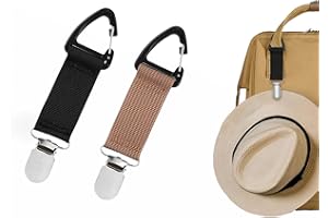 GOEDEKE 2Pcs Hat Clips for Travel on Bag, Hat Bag Clip for Traveling Bags Backpacks Purses Luggage Outdoor Travel Accessory(Black+ Khaki)