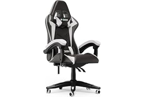 bigzzia Silla Gaming, Silla de Juegos, Silla de Oficina, Silla de Ordenador, Silla giratoria Resistente, diseño ergonómico con cojín y Respaldo reclinable (Blanco y Negro)