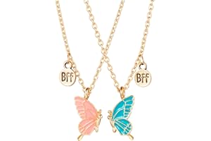 QIUJUNDE 2 Stück Schmetterling Freundschaftskette Set für Kinder Mädchen Paar Pärchen,Gold Damen Kette Anhänger Freundschaft Ketten Haslkette Schmuck Geschenke für BFF Beste Freunde Mutter Tochter Geburtstag