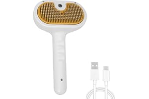 Amusingtao Cat Steam Brush, Rechargeable Pet Grooming Tool, Self Cleaning Comb, Removes Loose Fur, Massages, White, All Hair Types, Unisex, Pets, All Ages