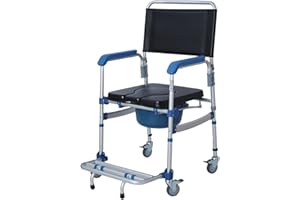bimiti toilettenstuhl mit rollen bis 150kg duschrollstuhl Wasserdichter toilettenstuhl fahrbar nursing chair für senioren, kranke, behinderte und schwangere
