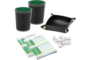 YANGUN Würfelbecher Leder, 2 Stück Knobelbecher Leder, Würfelbrett mit 10 Würfeln, Kniffelblock, Interaktives Wettkampfspiel für Familienabende Reisen Feiern Würfelspiele