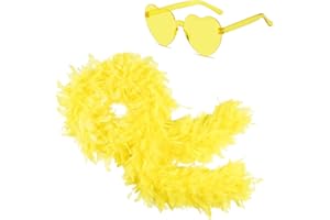 Ceboic Colorful Feather Boas 2M Fluffy Feather Boa with Heart Rimless Sunglasses Natural Turkey Feather Scarf Fancy Dress Accessories for Women Girls Dancing Wedding Cosplay Halloween Christmas Party