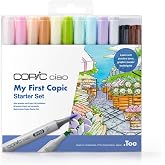 Copic Ciao "Mi Primer, Starter Set with 10 Twin Markers, 2 Black and Sepia Multiliners 0.2 mm, 3 Colouring Stencils and 8 She