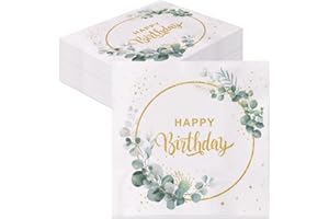GROVBLE 40 Stück servietten geburtstag, grüne Servietten, Servietten Happy Birthday Papierservietten Feiertags partydekorationen für Babyparty Party Tischdekorationen Tischdeko 33x33cm…
