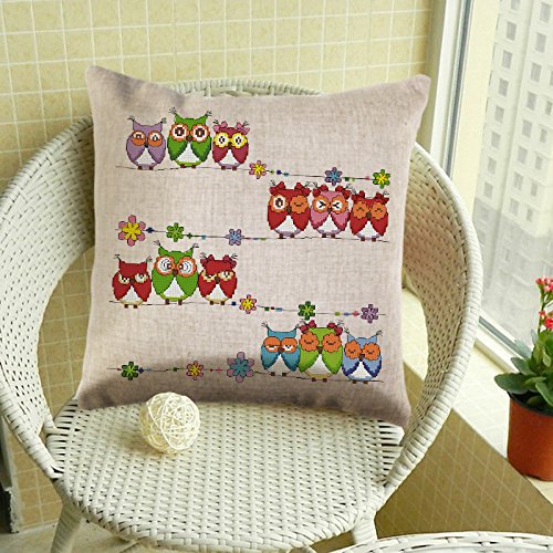 Kreuzstich-Kit, 40 * 40cm Kissen RS bunte Eulen Count Cross Stiche gezählt