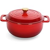 Bonnlo Enameled Cast Iron Round Pot, 26cm/5.2L Dutch Oven Cookware with Lid, Silicone Gloves, Heavy-Duty Pre-Seasoned Cookwar