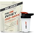 FUELONE Whey Iso-Max (Chocolate, 1kg / 2.2lbs) with Protein Shaker (Black, 500ml) | Whey Protein Isolate, 28g Protein