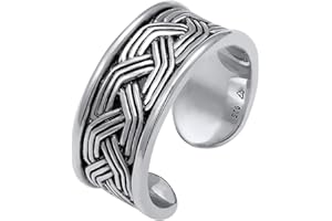 Kuzzoi Anello da Uomo (10 mm) Aperto, Regolabile, Anello Massiccio da Uomo in Argento Sterling 925 dall'aspetto Vintage, Anello a Fascia con Ornamento in Rilievo, Superficie ossidata