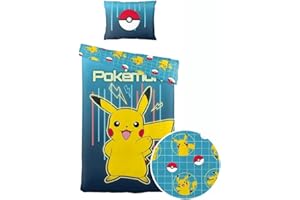 My sweety pop - Bettwäsche – Pokémon – Pikachu – 2-teilig – Kinder – Bettbezug für Jungen – wendbar – 140 x 200 cm – Kissenbezug – 70 x 90 cm Bettwäsche – 100 % Baumwolle – Geschenkidee