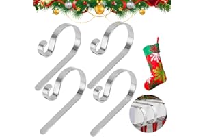 VDSOW Ganchos para Calcetines navideños para Chimenea, Paquete de 4 Soportes para Calcetines navideños de Metal Plateado para repisa, Ganchos para Calcetines navideños para Colgar Adornos Decorativos