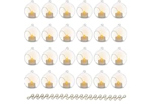 Sziqiqi 24 Pezzi Candelabro di Vetro Appeso con Candele a LED, 8cm Appendere Portacandele Candeliere in Vetro Globi Terrario Decorazioni a Lume di Candela per Feste Matrimoni Decorazioni Natalizie