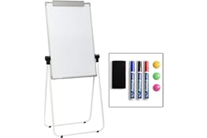 DOEWORKS Pizarra Blanca Caballete 90 x 60cm con U-Soporte, Pizarra Magnética de Doble Cara, Altura Ajustable & Plegable para Hogar Escuela Oficina, Blanco