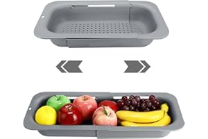 VVHIPPO Spülbecken Sieb, Ausziehbar Siebkorb über der Spüle (34,5-47,5cm), Spülbecken Küchensieb BPA Frei, Siebkorb Spüle für Waschen Gemüse Obst - Hellgrau