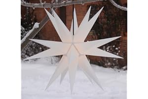 ‎GURU SHOP GURU SHOP Melchior Outdoor II Weiß, Sehr Stabiler 3D Außenstern Ø 60 cm, mit 20 Spitzen, Inkl. 4 m Außenkabel - Melchior Weiß