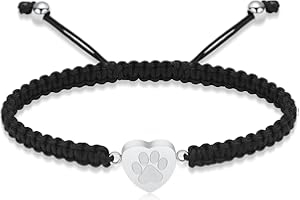QGJNSGC Braccialetto per ceneri con urna di cremazione con ciondolo a forma di cuore e zampa, gioiello commemorativo intrecciato per animali domestici, cane, gatto, braccialetto regolabile per donne