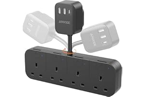 ANVODE 4 Way Plug Adapter with USB C, 4 Gang Small Short Extension Lead with Independent Switches, Multi Wall Socket UK Power Strip for Home, Kitchen (Black)
