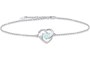 YZSFMZGE Opal Heart Bracelet Anklet 925 Sterling Silver Opal Bracelet Anklet for Women Girls Adjustable Heart Jewelry Gift for Birthday Chrismats