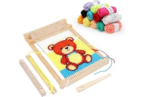 MIUUIPI Webrahmen für Kinder ab 4, 29 x 19cm Holz Webrahmen Set, Loom mit Bunt Farbverlauf Wolle und Zubehör, Webrahmen Kinder, Schulwebrahmen für Anfänger zum Weben & Gestalten