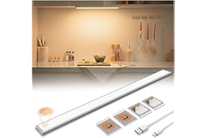 Accwork Luz Armario, 4500mAh 218LEDs Luz Nocturna con Sensor Movimiento, 3 Colores de Luz Luces LED Cocina con Atenuación Continua, Barra de Luz Recargable para Baño, Armario, Pasillo, Cocina-58cm