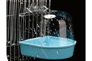 PlushPlumage Bird Bath Tub,Bird Bath for Cage,Leakproof Hanging Bathtub with Hooks,Clear Shower Box for Parakeet,Canary,Budgies,Parrot Accessories,Cleaning Pet Supplies