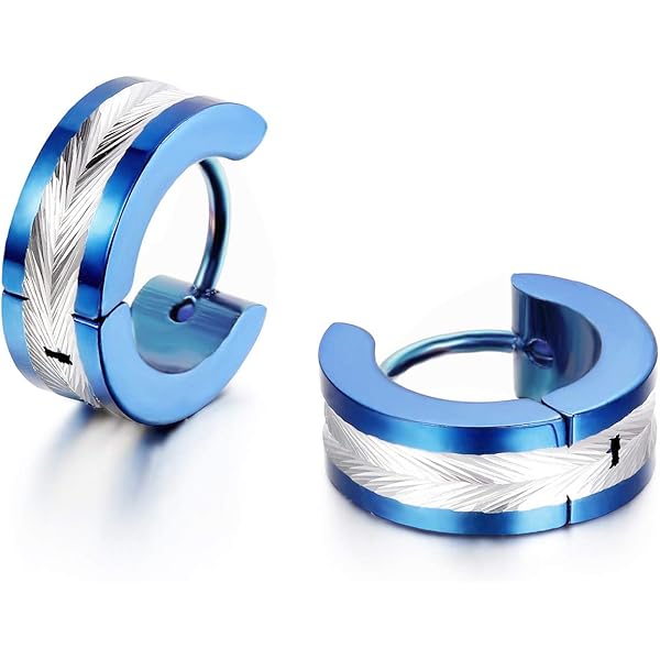 Orecchini A Cerchio Alternativi In Acciaio Inossidabile Blu Da Uomo!! RETTANGOLO!! Blu E Nero T.1,5 Cm X 4 Cm Collezione Bad Rebel Modalità Scura!! - Italia - Foto 9