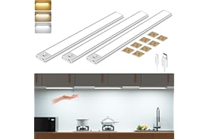 LOUBOUT Reglette Led Cuisine 30cm, 56 LED 3 pièces Led Sans Fil, 3 Couleurs Temps & Dimmable Lampe de Placard, 2200mAh USB-C Rechargeable Led Cuisine Sous Meuble Veilleuse pour Armoire, Escalier