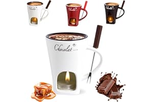 USPER Chocolate Fondue Mug with Forks, 200ml Chocolate Fondue Melting Cup,Ceramic Chocolates Melting Cups Set,Melting Chocolates Love Cup for for Hot Chocolate,Cheese, Dip, Birthday Gift (Beige)