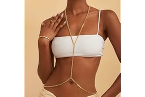 Inateannal Gold Body Chain for Women Cuban Link Body Chain Bra Sexy Bikini Belly Body Harness Body Necklace Jewelry for Nightclub Party
