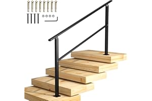 Homtone 145x90cm Stair Railing, Iron Handrails for Outdoor Stairs, Fit 4 to 5 Steps, Transition Rails with Installation Kit, Handrail, for Garden, Garage, Porch, Matte Black
