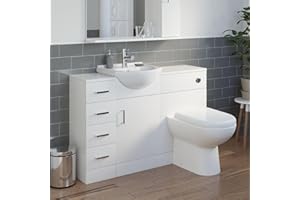 Affine® 1165mm Toilet Vanity Unit Reversible Combination Bathroom Suite Furniture Set, Freestanding Drawer Cabinet, Wash Basin Sink, WC Pan, Seat & Concealed Cistern, White Gloss