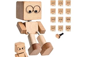 Vibbang Wackelfigur Auto, Wackelnder Holzmann, Handgefertigte Wackelmännchen Auto Holz mit 12 Magnetischen Ausdrücken, Wackelfüße Holzpuppe, Schüttelmann für Pendler und Als Dekoratives Wohnaccessoire