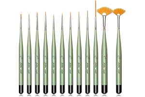 GOLDEN MAPLE 12 Stücke Feine Detail Pinsel Set, Miniaturpinsel für Detail- und Kunstmalerei, können für Acryl, Aquarell, Öl, Modelle, Flugzeug-Kits, Nail Art verwendet Werden