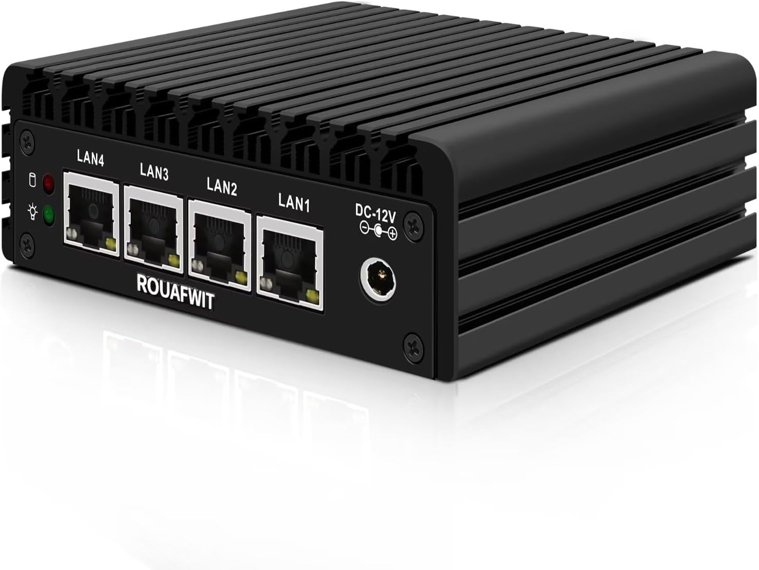 Micro Firewall Appliance, Fanless Mini PC J3710 4C/4T, 4x 2.5 GbE i225-V LAN,AES-NI,DDR3 8GB SSD 128GB Router Netzwerk Security USB3.0/HD/DP/Console RJ45 Port/Wi-Fi, Dual Display