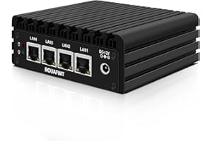 Micro Firewall Appliance, Fanless Mini PC J3710 4C/4T, 4x 2.5 GbE i225-V LAN,AES-NI,DDR3 8GB SSD 128GB Router Netzwerk Security USB3.0/HD/DP/Console RJ45 Port/Wi-Fi, Dual Display