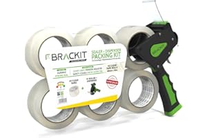 BRACKIT Bracket Tape Gun, Pack of 6 Clear Rolls 48mm x 66m Strong Heavy Duty Packing Tape for Regular Use or Moving – Easily Seals your Parcels and Boxes