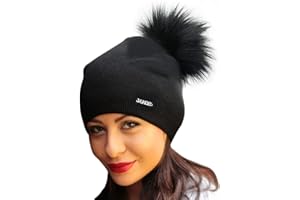 Solvera_Ltd Damen Mütze Winter, Herbst Beanie mit großem Kunstfellbommel, Bommelmütze Frauen Beany Strickmütze Elegante Wintermütze mit Bommel Grau Dunkelgrau Beige Blau Rosa