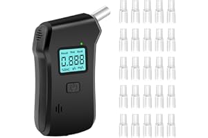Alcohol Tester, Breathalyser Police Accurate with 25 Mouthpieces, High Precision Per Mille Meter, Alcohol Meter with Digital Coloured LCD Display, Professional Breath Alcohol Tester for Home Aud Party