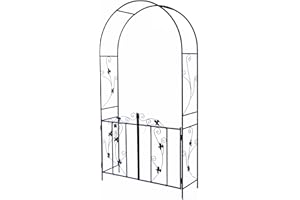 Woodside Decorative Metal Garden Arch With Gate Outdoor Climbing Plants Archway, 214 x 110cm