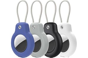 ‎AIMTEL Aimtel Gepäckanhänger kompatibel mit Apple Air Tag,4 Pack airtag schlüsselanhänger,anhänger airtag hülle mit Edelstahldraht-Schlüsselring für Reisetaschen, Koffer, Rucksäcke.（Schwarz Weiß Grau Blau）