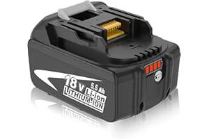 Remplacement pour makita 18V 5.5Ah Batterie Exemoro BL1860B BL1860 BL1850B BL1850 BL1840B BL1840 BL1820 BL1815 BL1825 BL1835 BL1845 avec LED Outils sans Fil (1 x 18V 5,5Ah Blac)