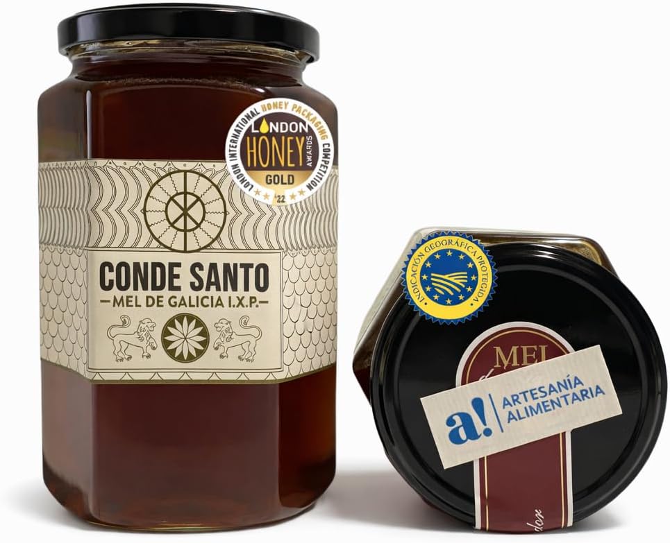 Miel Cruda de Montaña de Galicia IGP 1 kg – 100% Natural Sin Filtrar ni Pasteurizar | Miel Artesanal Directa del Apicultor | Conde Santo