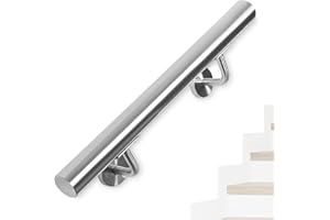 OUUTMEE Pasamanos de acero inoxidable para escaleras, 50 cm, montado en la pared, con soportes, redondo, diámetro de 42 mm, pasamanos interior exterior para ático, porche, garaje o terraza