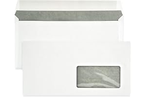Netuno 1000 buste lettere lunghe bianche formato DL 110 x 220 mm 80g buste commerciali lunghe con stampa interna grigia con finestra a destra taglio dritto con strip adesivo buste americane